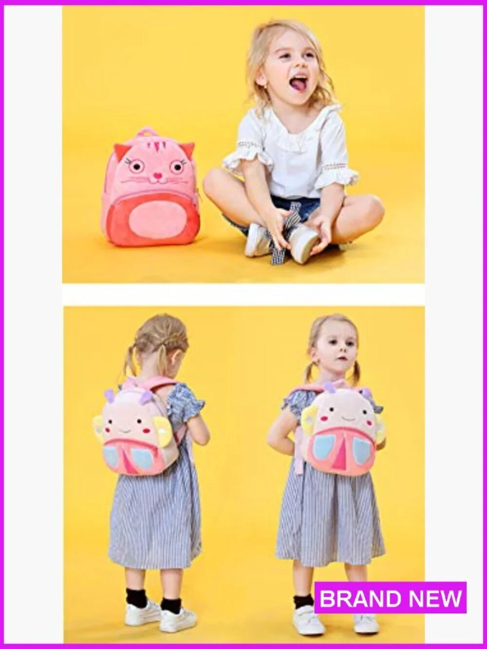 Plush Zoo Animal Backpack Fun Cartoon Design Adjustable Straps Daypack